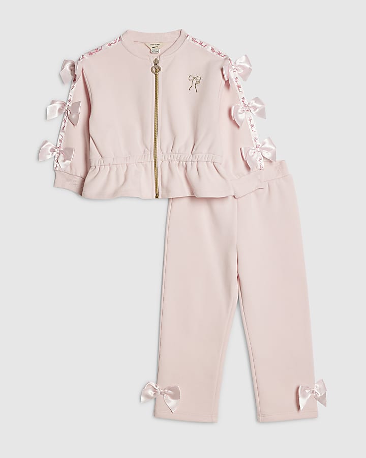 Mini Girls Pink Bow Cinched Sweatshirt Set