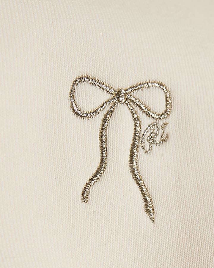 Mini Girls Cream Bow Cinched Sweatshirt Set