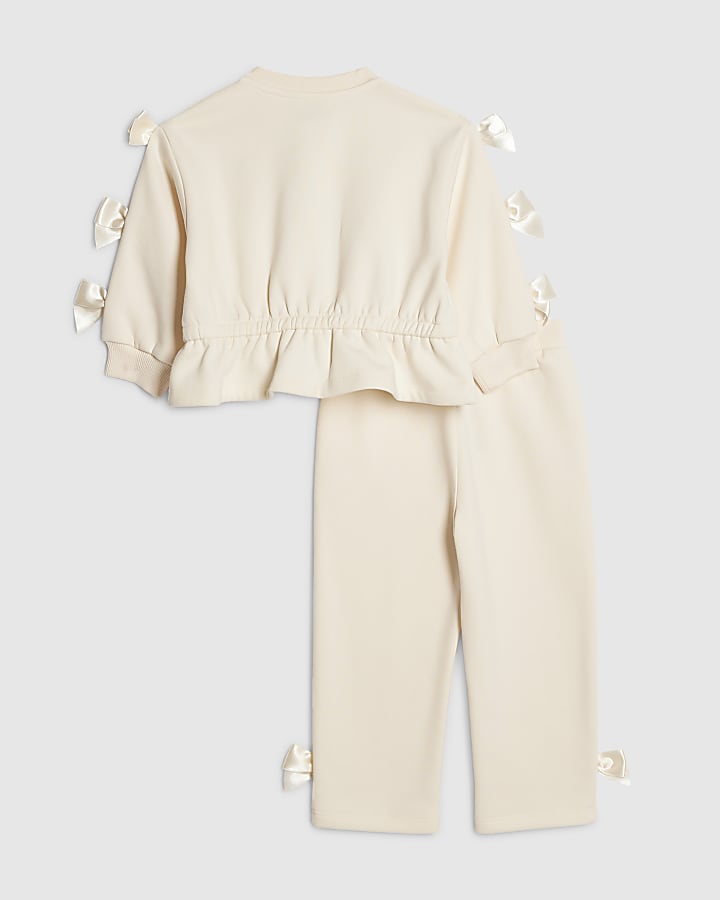 Mini Girls Cream Bow Cinched Sweatshirt Set