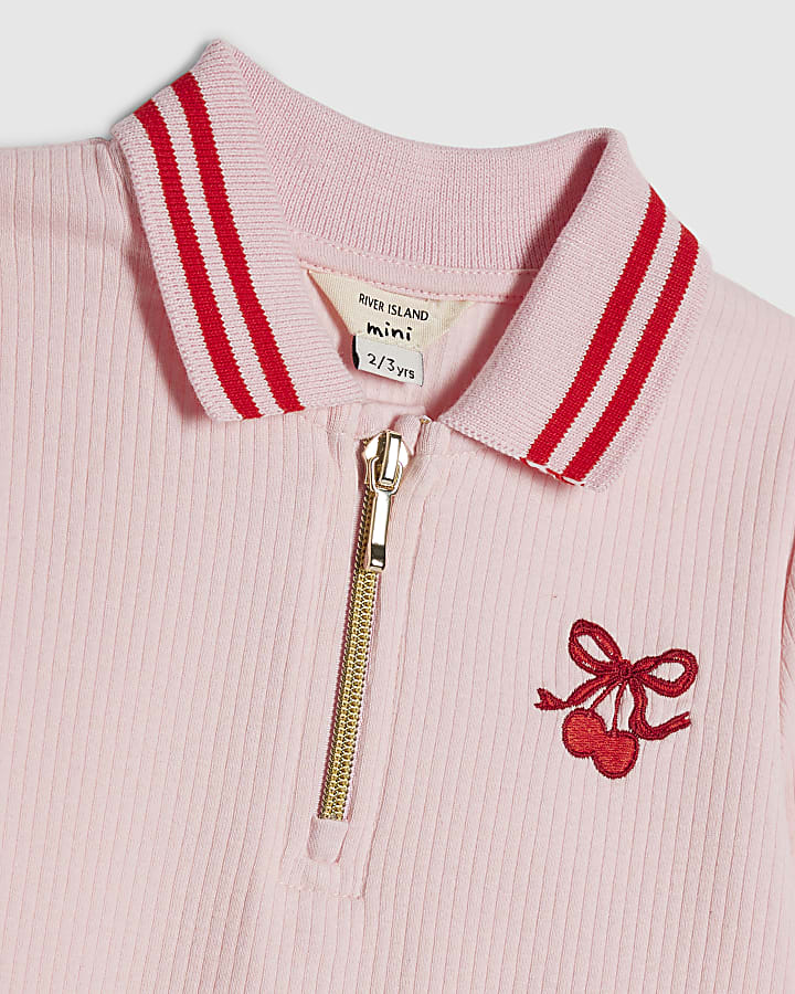 Mini Girls Pink Cherry Bow Leggings Set