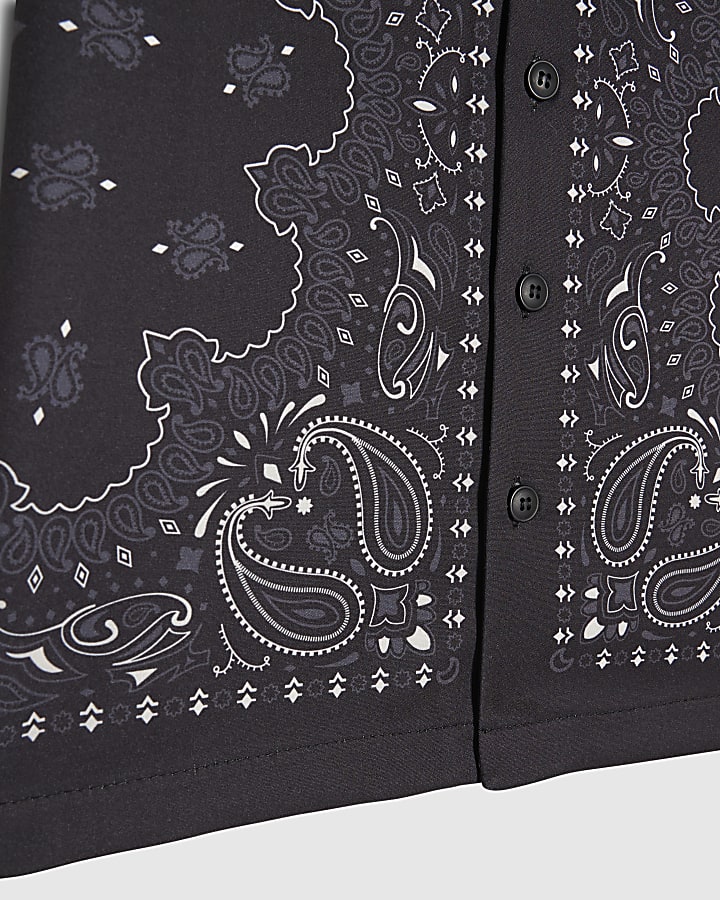 Boys Black Bandana Print Shirt