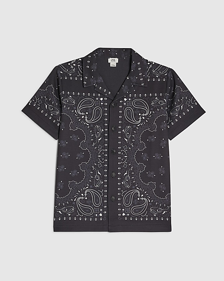 Boys Black Bandana Print Shirt
