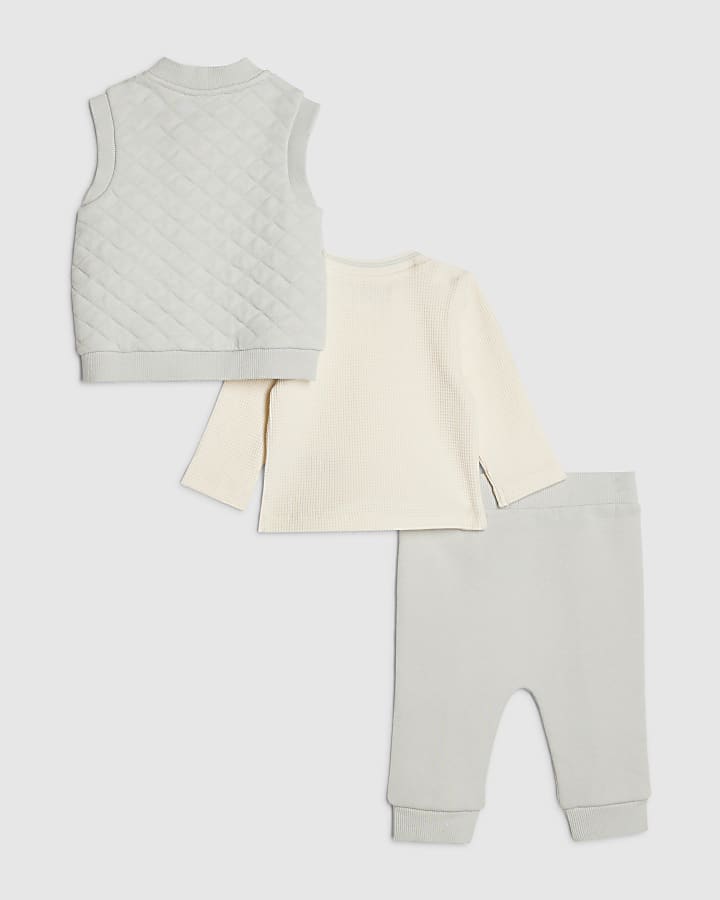 Baby Boys Blue Quilted 3 Piece Gilet Set