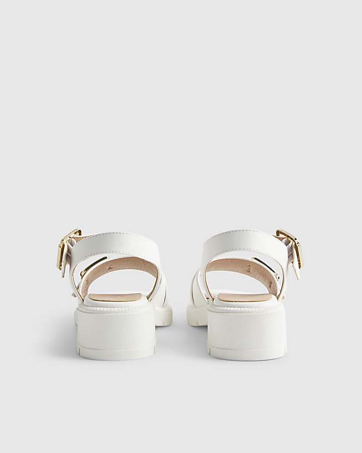 Girls White Snake Buckle Sandals