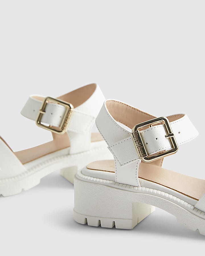 Girls White Snake Buckle Sandals
