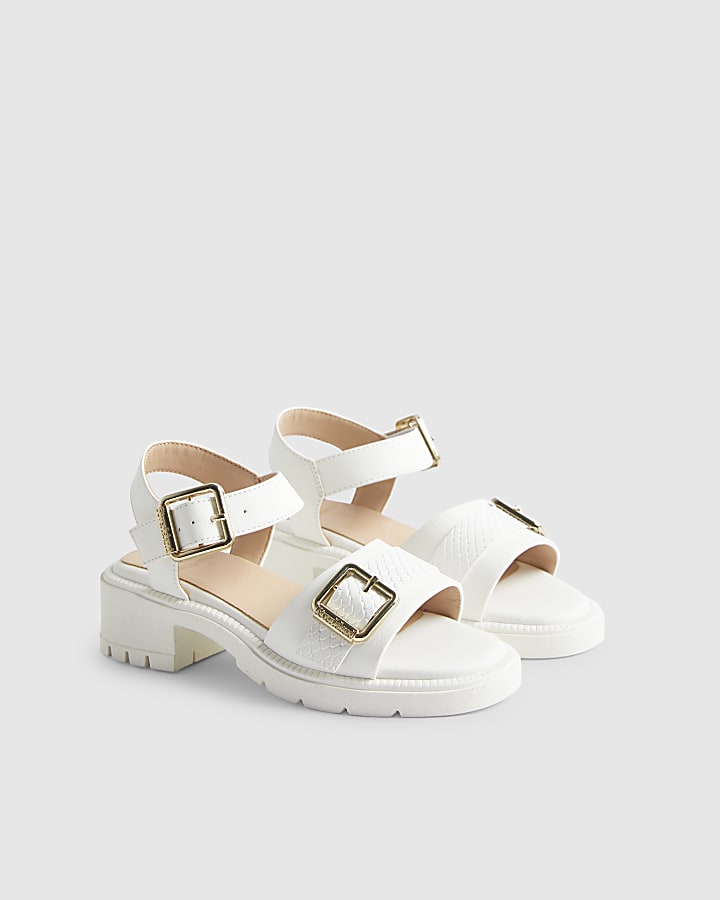 Girls White Snake Buckle Sandals