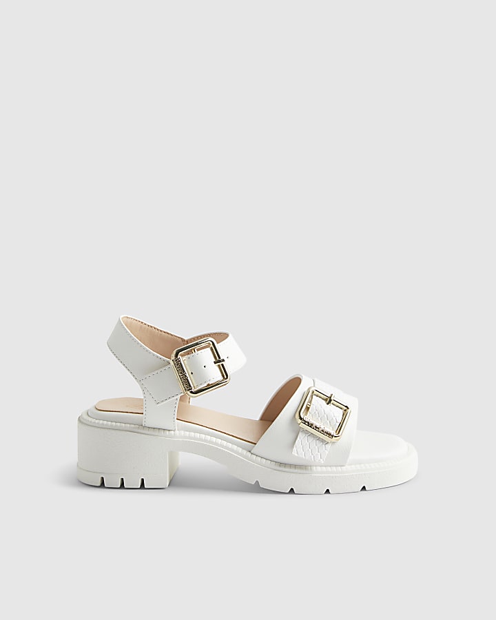 Girls White Snake Buckle Sandals