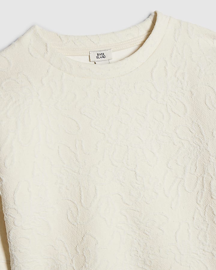 Girls Beige Floral Texture Top Set