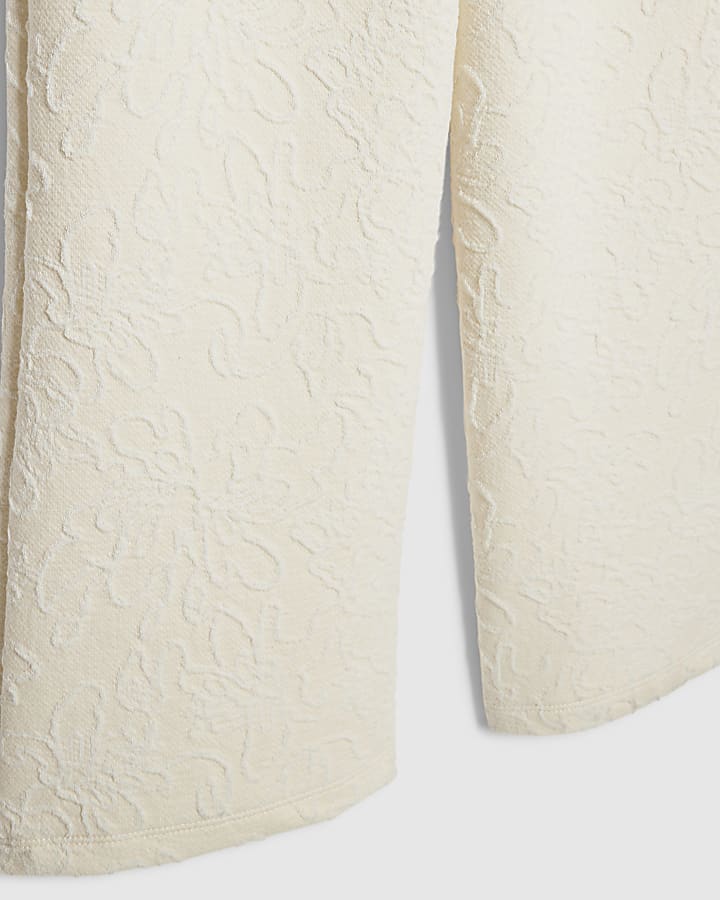 Girls Beige Floral Texture Top Set