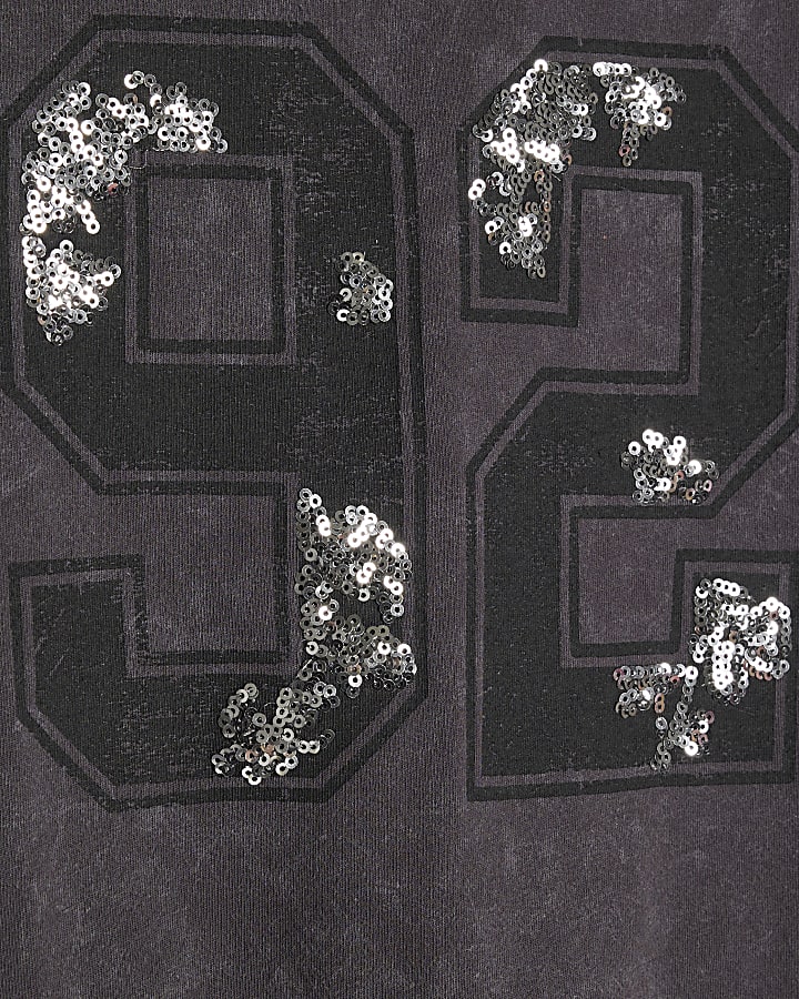 Girls Grey Floral Sequin 92 T-Shirt
