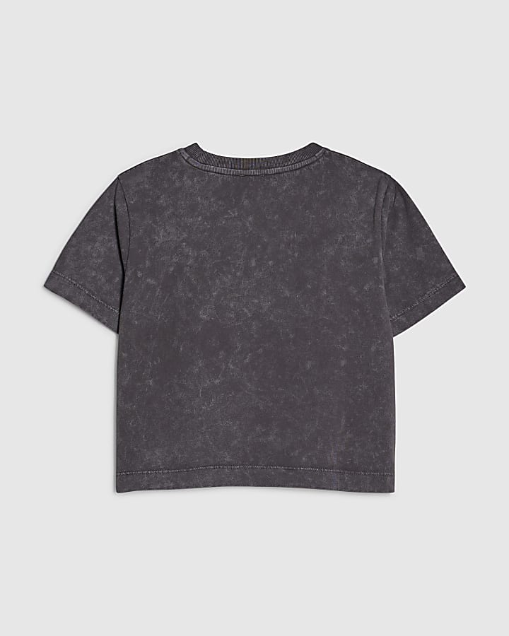 Girls Grey Floral Sequin 92 T-Shirt