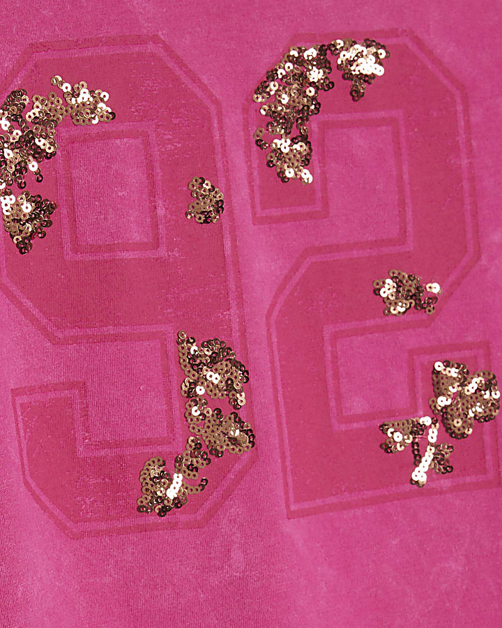 Girls Pink Floral Sequin 92 T-Shirt