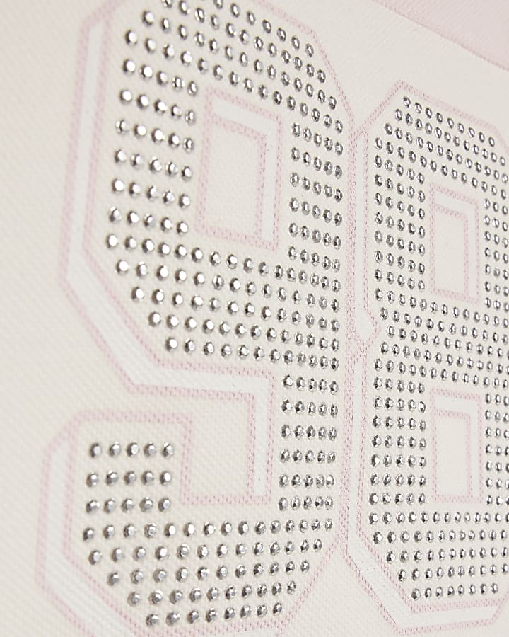 Girls Pink Stripe Diamante 98 Polo Shirt