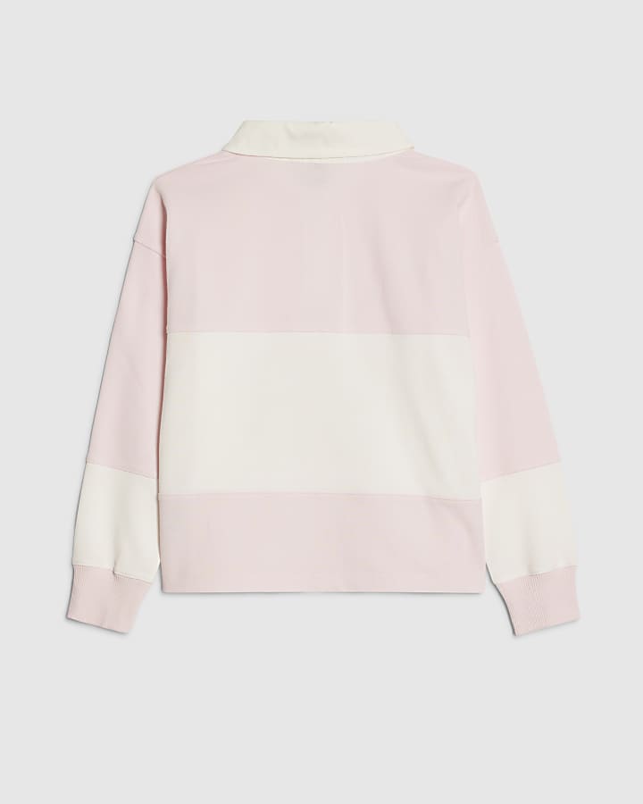 Girls Pink Stripe Diamante 98 Polo Shirt