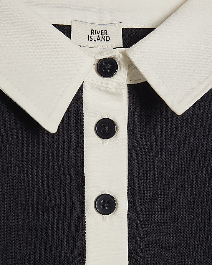 Girls Black Stripe Diamante 98 Polo Shirt