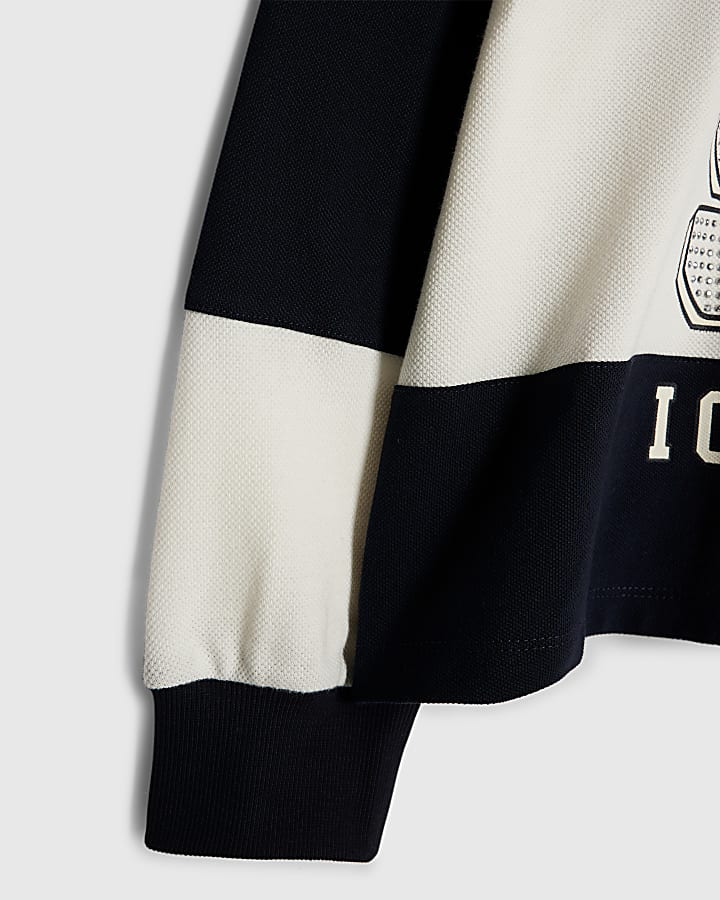 Girls Black Stripe Diamante 98 Polo Shirt