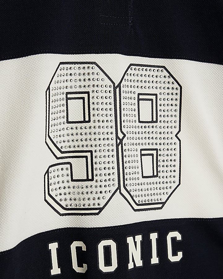 Girls Black Stripe Diamante 98 Polo Shirt