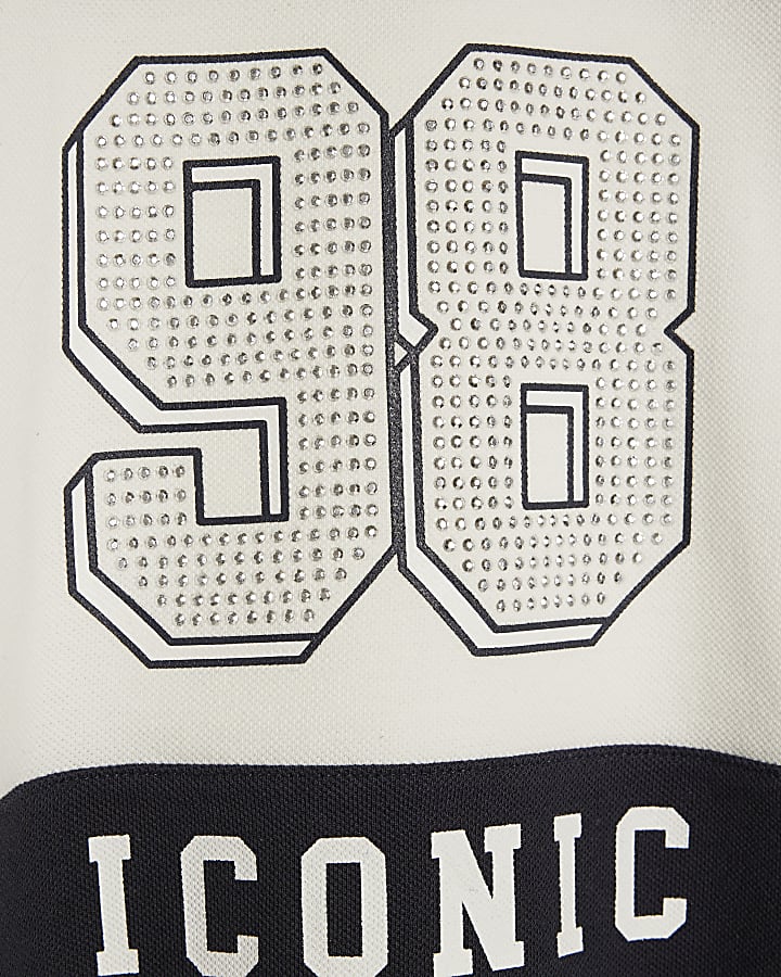 Girls Black Stripe Diamante 98 Polo Shirt