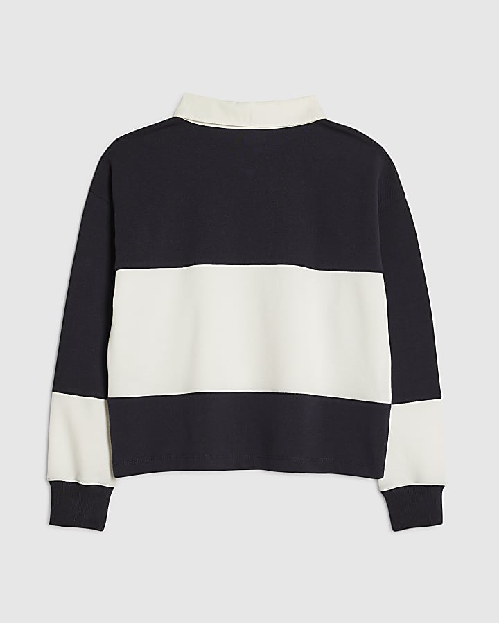 Girls Black Stripe Diamante 98 Polo Shirt