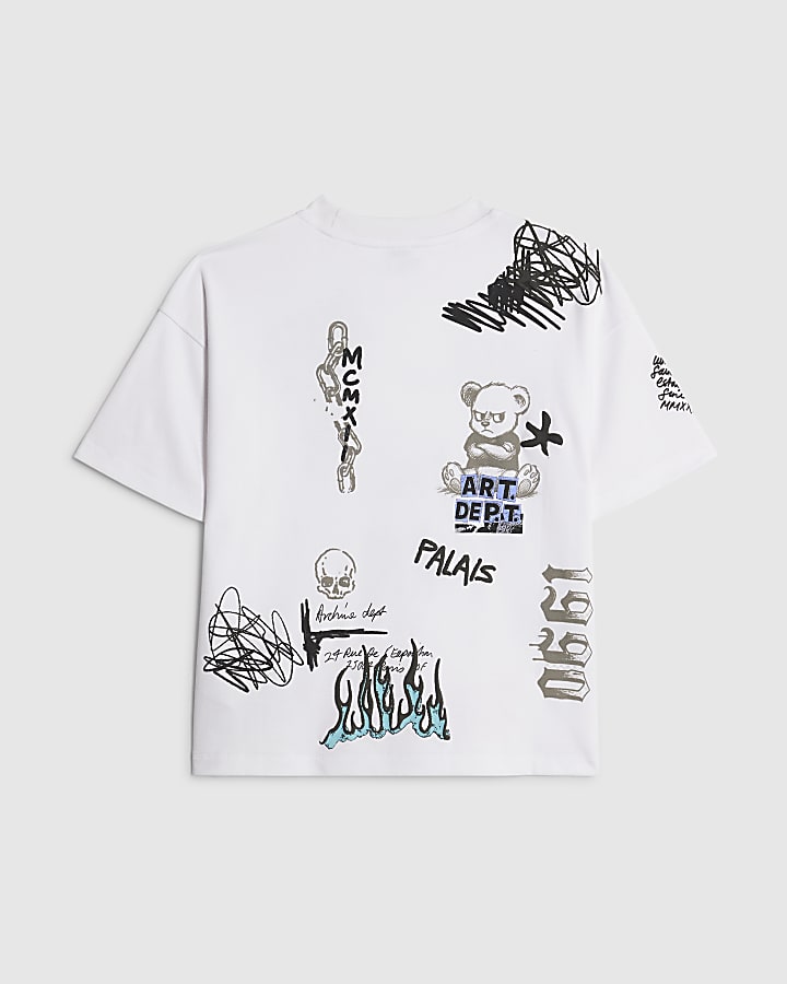 Boys White Graffiti Doodle Bear T-Shirt