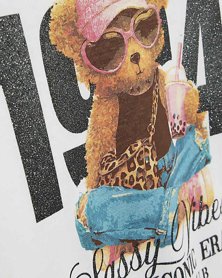 Girls White Boba Bear T-Shirt