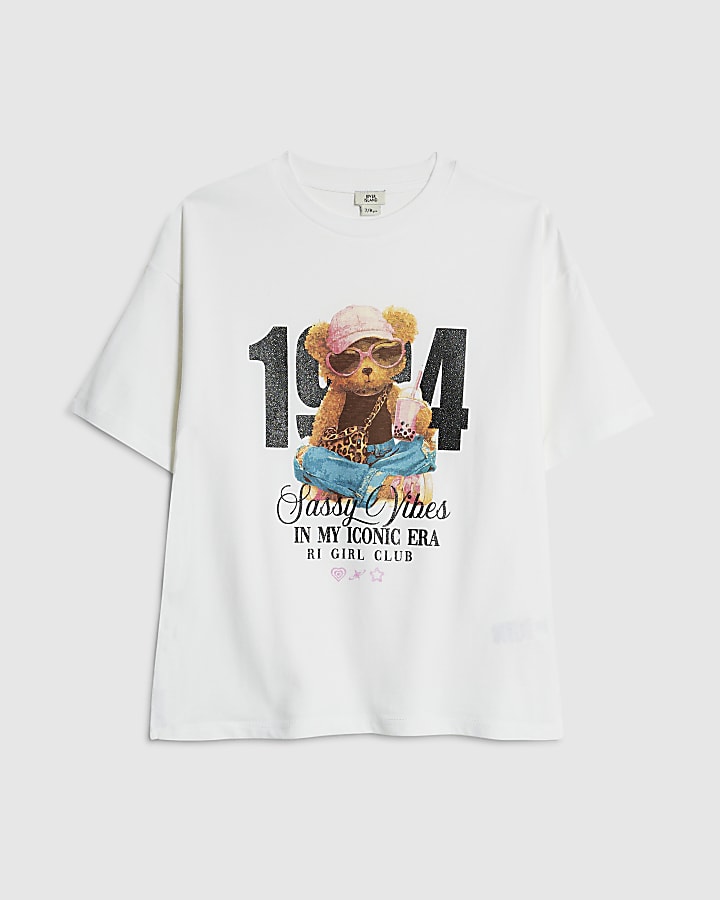 Girls White Boba Bear T-Shirt