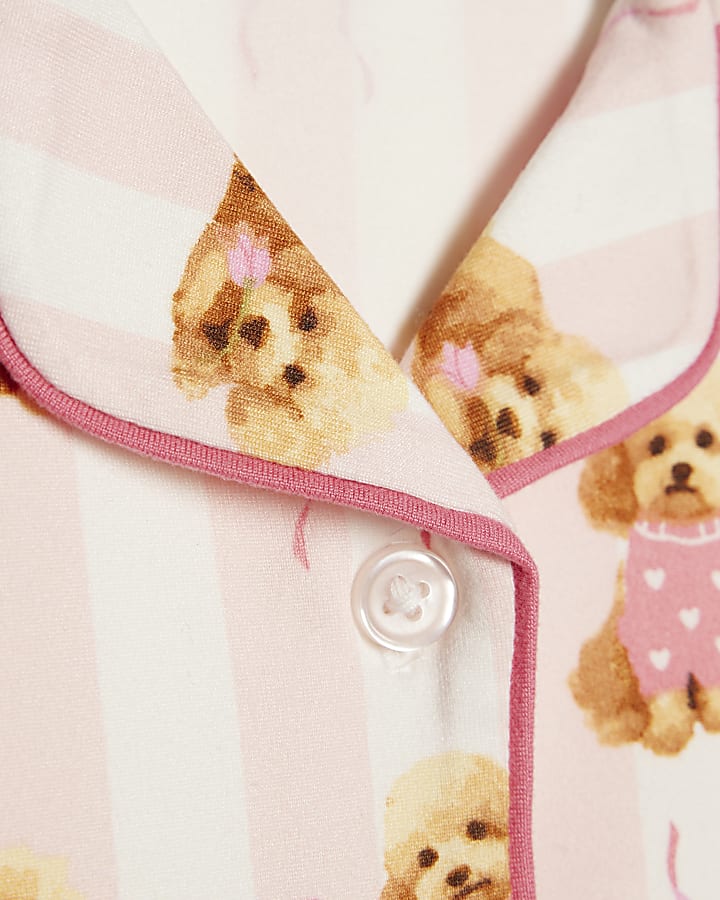 Girls Pink Puppy Button Through Pyjamas
