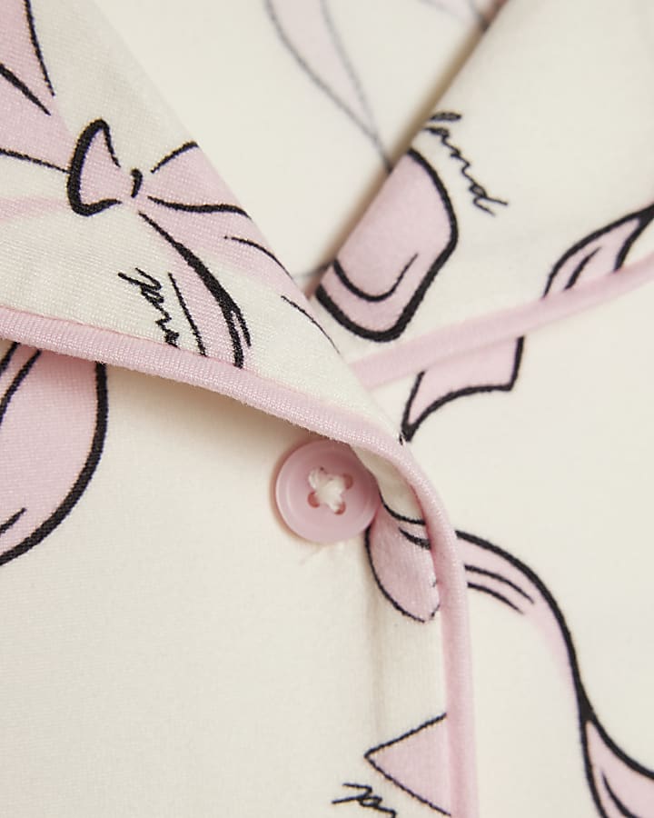 Girls Cream Bow Print Short Sleeve Pyjamas