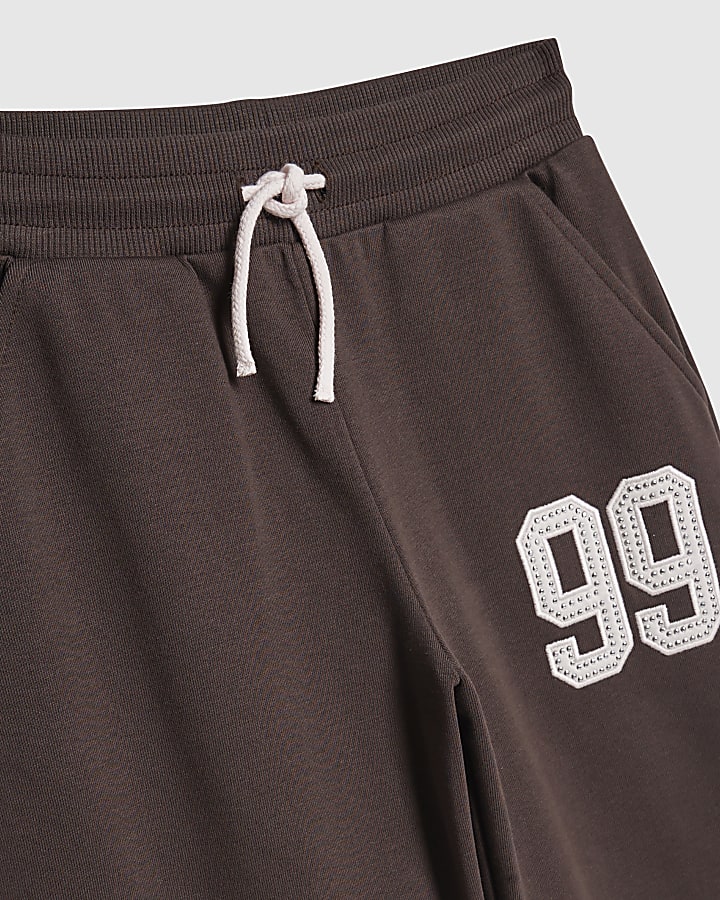 Girls Brown 99 Number Hoodie Tracksuit Set