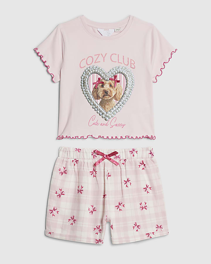 Girls Pink Puppy Pyjamas Set