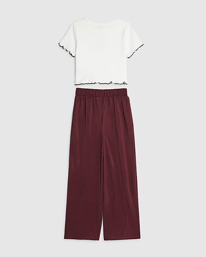 Girls Red Cherry T-Shirt And Trousers Set