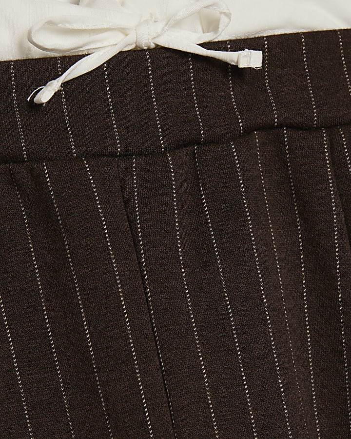 Girls Brown Pinstripe Wide Leg Trousers