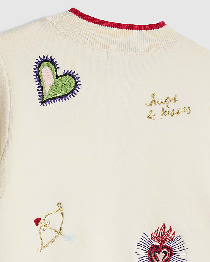 Girls Cream Embroidered Cardigan