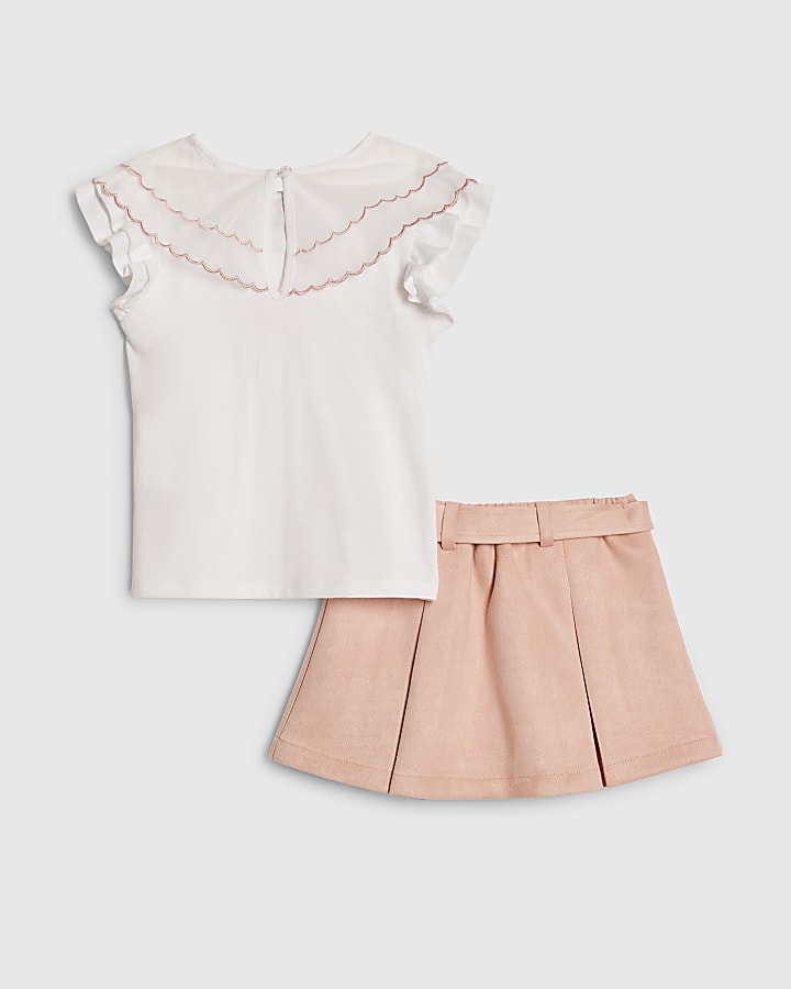 Mini Girls Pink Faux Suede Skort Set