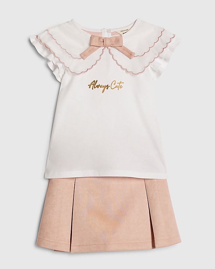 Mini Girls Pink Faux Suede Skort Set