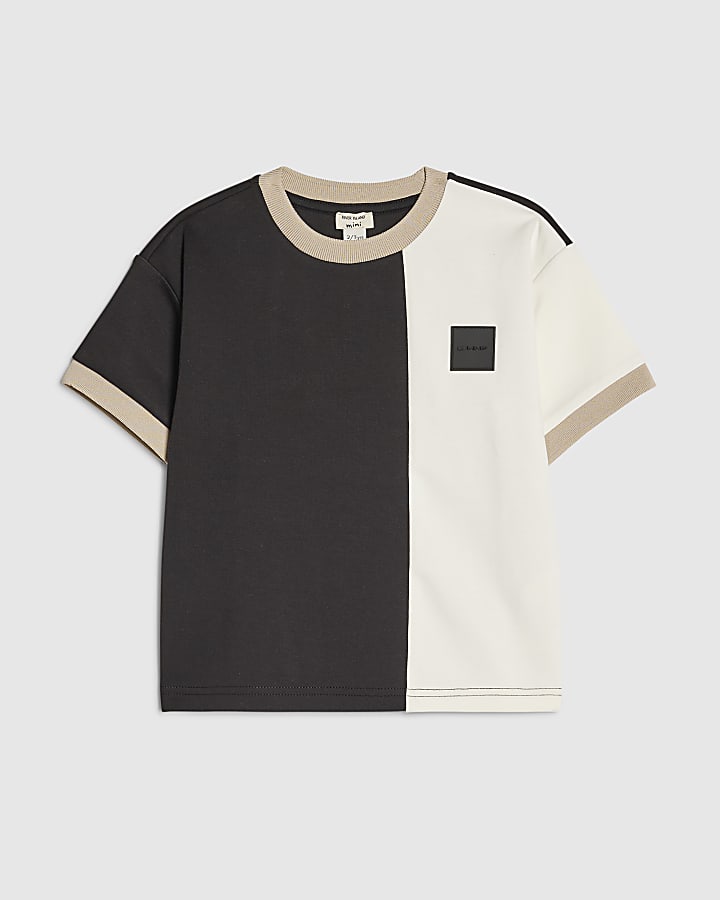 Mini Boys Beige Colour Block Luminis T-Shirt