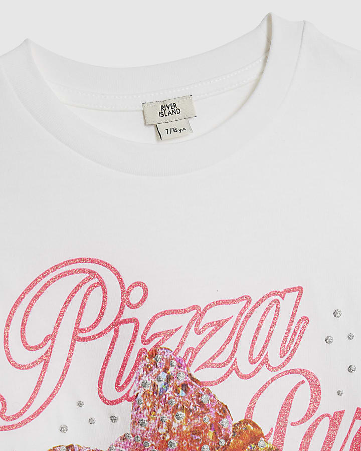 Girls White Pizza Party T-Shirt