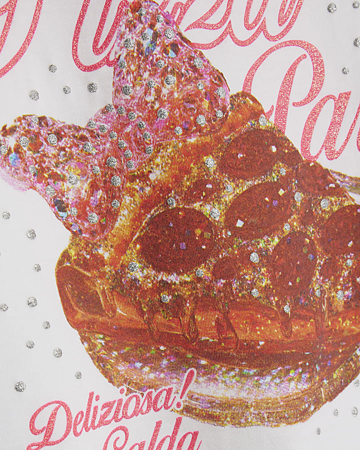 Girls White Pizza Party T-Shirt