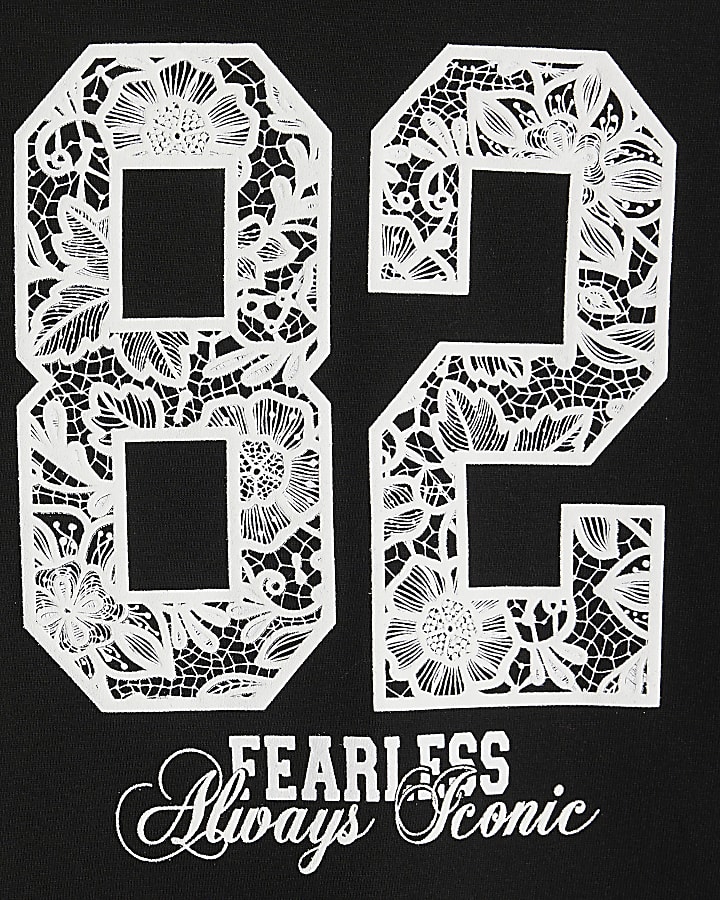 Girls Black Lace Number Crop T-Shirt