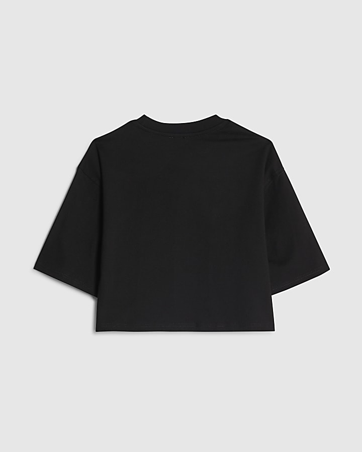 Girls Black Lace Number Crop T-Shirt
