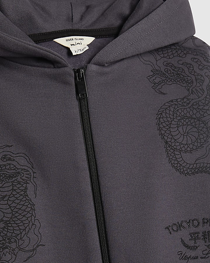 Mini Boys Grey Japanese Dragon Hoodie Set