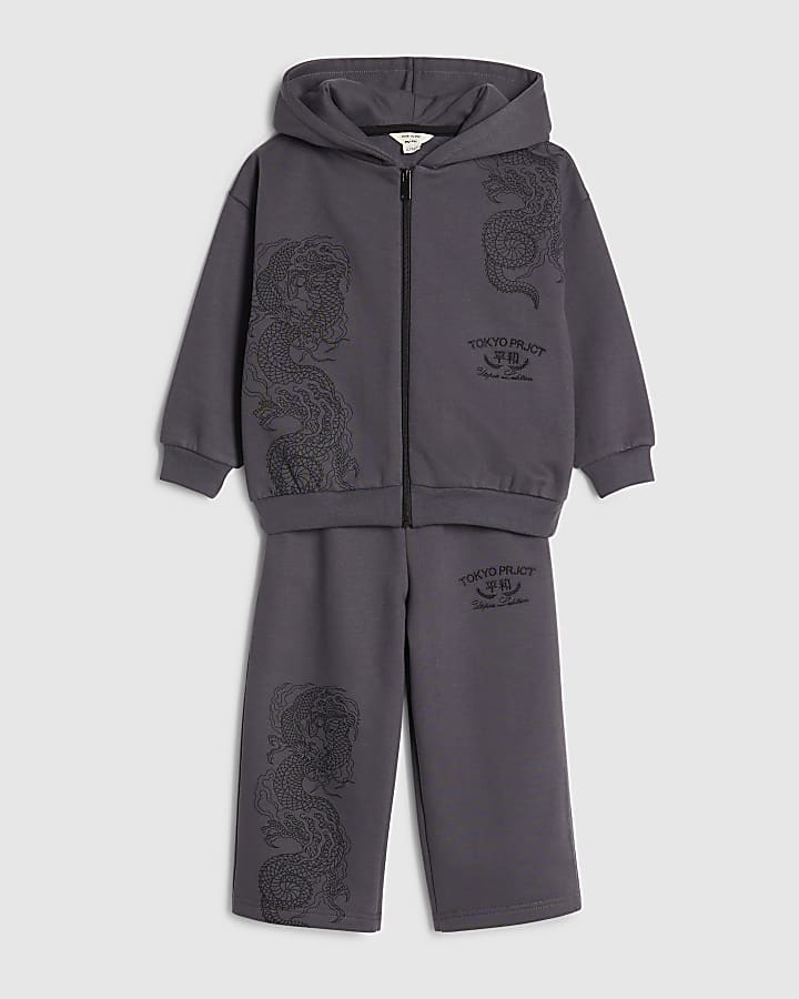 Mini Boys Grey Japanese Dragon Hoodie Set