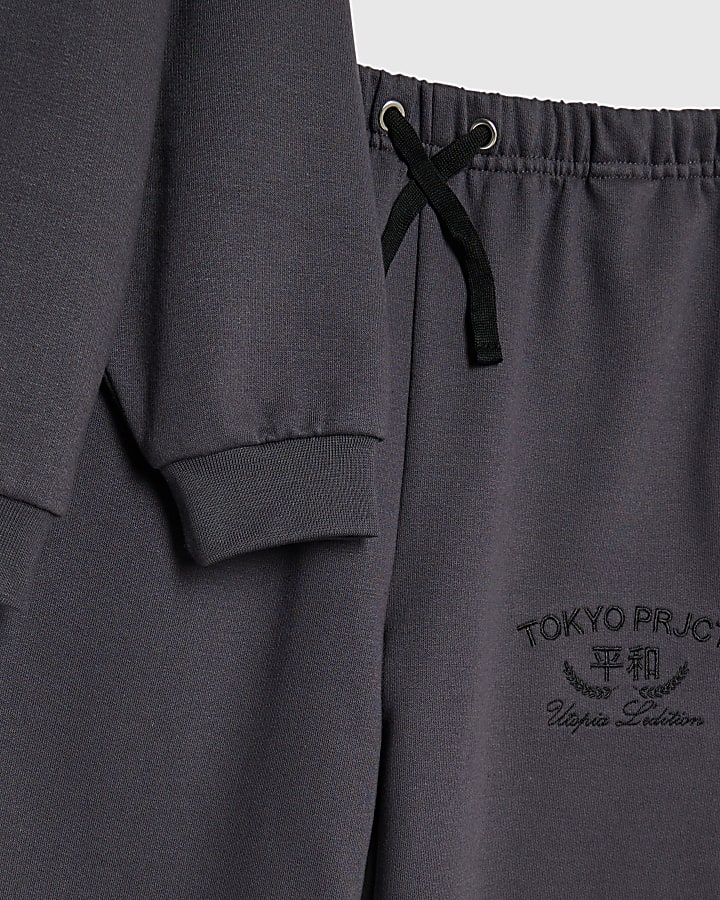 Boys Grey Japanese Dragon Hoodie Set