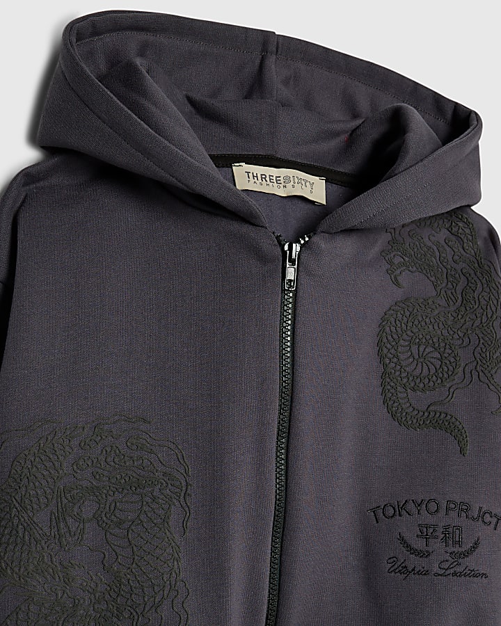 Boys Grey Japanese Dragon Hoodie Set