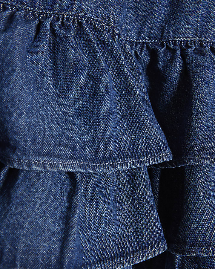  Girls Blue Denim Tiered Skirt