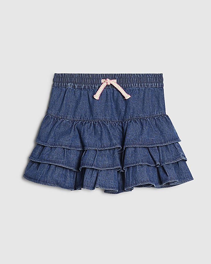  Girls Blue Denim Tiered Skirt