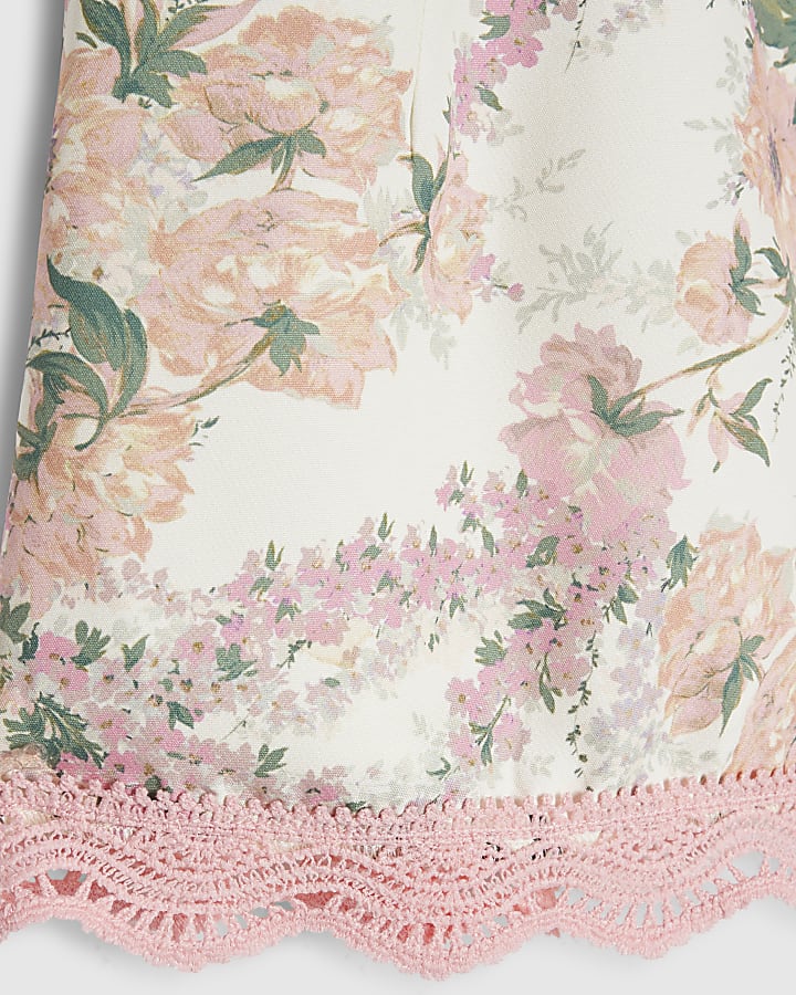 Mini Girls Pink Floral Lace Collar Dress