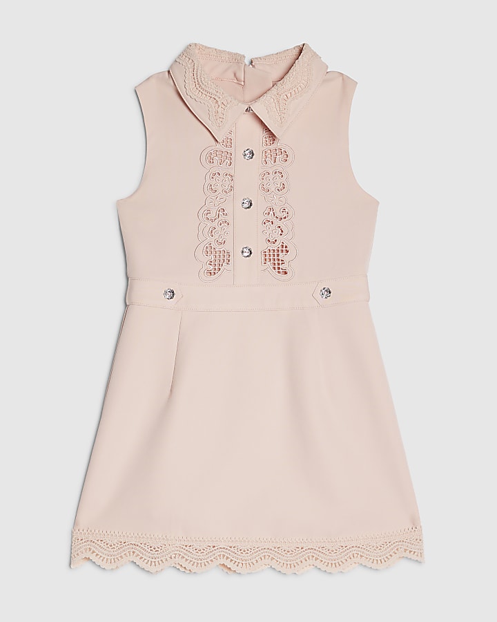 Mini Girls Pink Lace Collar Dress