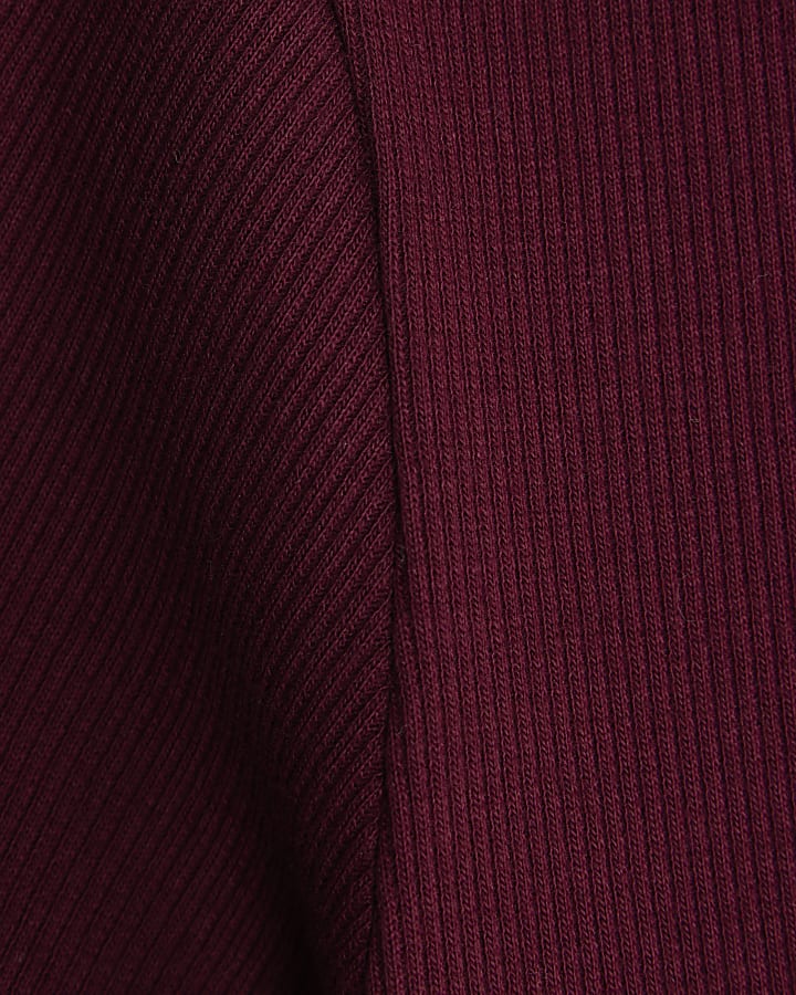 Girls Red Ribbed Diamante Bow T-Shirt