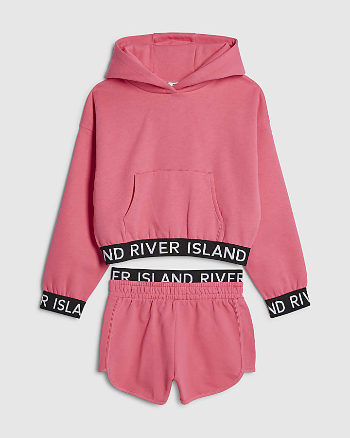 Girls Pink Hoodie And Shorts Set